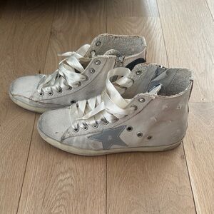 Golden Goose White and Gray High-Top Sneakers